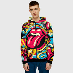 Толстовка-худи мужская Rolling Stones logo - pop art pattern, цвет: 3D-черный — фото 2