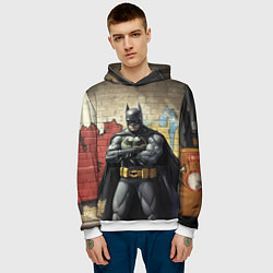 Толстовка-худи мужская Бэтмен на фоне стены, цвет: 3D-белый — фото 2