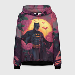 Толстовка-худи мужская Бэтмен и дерево с цветами, цвет: 3D-черный