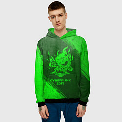 Толстовка-худи мужская Cyberpunk 2077 - green gradient, цвет: 3D-черный — фото 2