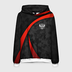 Толстовка-худи мужская Герб России - черный камуфляж, цвет: 3D-белый