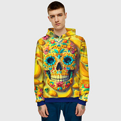 Толстовка-худи мужская Красочный летний паттерн с черепом - нейроарт, цвет: 3D-синий — фото 2