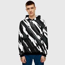 Толстовка-худи мужская Разводы белым на черном, цвет: 3D-черный — фото 2
