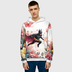 Толстовка-худи мужская Бэтмен прыгает над цветами и бабочками, цвет: 3D-белый — фото 2