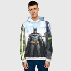 Толстовка-худи мужская Бэтмен стоит на улице, цвет: 3D-белый — фото 2