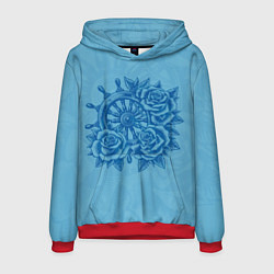 Толстовка-худи мужская Штурвал и три розы, цвет: 3D-красный