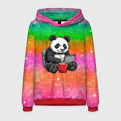 Толстовка-худи мужская Панда с кофе за ноутом, цвет: 3D-красный