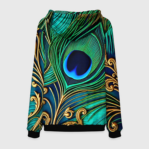 Мужская толстовка Зеленые перья павлина / 3D-Черный – фото 2