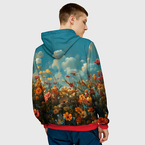 Мужская толстовка Лисица в цветочном поле / 3D-Красный – фото 4