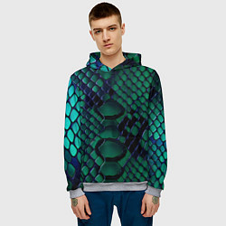 Толстовка-худи мужская Бирюзовая змеиная кожа, цвет: 3D-меланж — фото 2