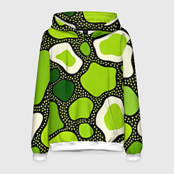 Толстовка-худи мужская Зеленая абстракция с кругами, цвет: 3D-белый