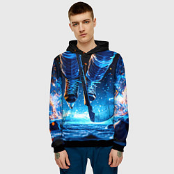 Толстовка-худи мужская Хоккеист в синем пламени, цвет: 3D-черный — фото 2