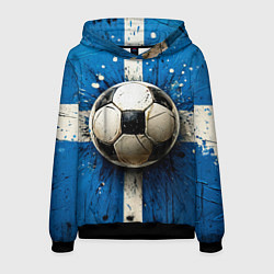 Толстовка-худи мужская Футбольный мяч на синем, цвет: 3D-черный