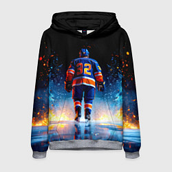 Толстовка-худи мужская Хоккеист в синем пламени, цвет: 3D-меланж