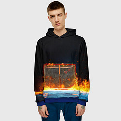 Толстовка-худи мужская Хоккейные ворота в огне, цвет: 3D-синий — фото 2