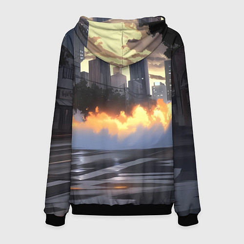 Мужская толстовка БМВ в вечернем городе / 3D-Черный – фото 2