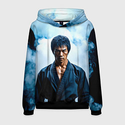 Толстовка-худи мужская Брюс Ли в дыму, цвет: 3D-черный
