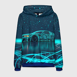 Толстовка-худи мужская BMW неоновый фон, цвет: 3D-синий