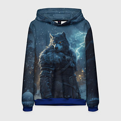 Толстовка-худи мужская Волк в доспехах, цвет: 3D-синий