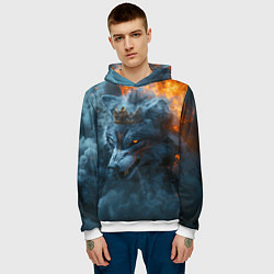Толстовка-худи мужская Волк в короне в огне, цвет: 3D-белый — фото 2