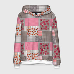 Толстовка-худи мужская Розово-серые разноцветные лоскуты, цвет: 3D-белый