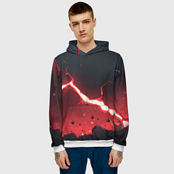 Толстовка-худи мужская Красная молния на черной текстуре, цвет: 3D-белый — фото 2