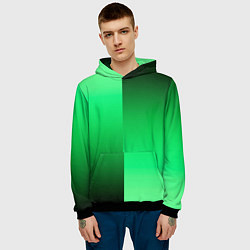 Толстовка-худи мужская Чёрно-зелёный градиент пополам, цвет: 3D-черный — фото 2