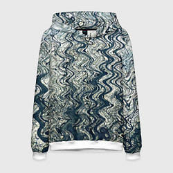 Толстовка-худи мужская Бело-синий искажённые абстрактные линии, цвет: 3D-белый
