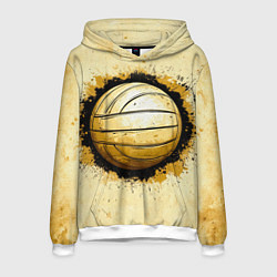 Толстовка-худи мужская Волейбольный мяч на бежевом, цвет: 3D-белый