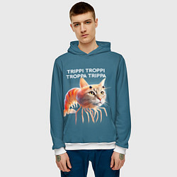 Толстовка-худи мужская Trippi troppi troppa trippa - brainrot cat meme, цвет: 3D-белый — фото 2