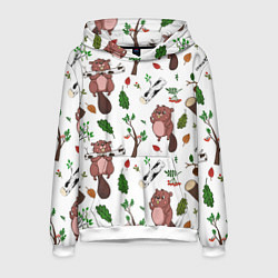 Толстовка-худи мужская Бобер и полено, цвет: 3D-белый
