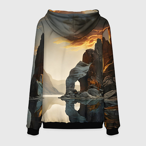 Мужская толстовка Горное озеро со скалами / 3D-Черный – фото 2