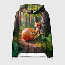 Толстовка-худи мужская Колобок и лиса, цвет: 3D-белый