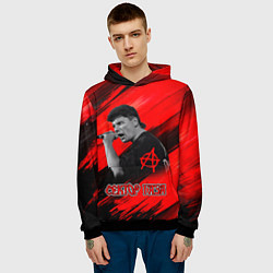 Толстовка-худи мужская Юрий Хой красно-черный фон, цвет: 3D-черный — фото 2