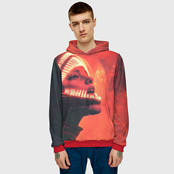 Толстовка-худи мужская Скафандр Чужого на девушке, цвет: 3D-красный — фото 2