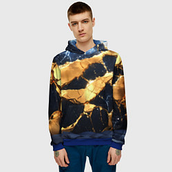 Толстовка-худи мужская Золотая текстура на синем, цвет: 3D-синий — фото 2