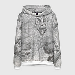Толстовка-худи мужская Черепа динозавров - эскиз, цвет: 3D-белый