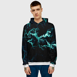 Толстовка-худи мужская Lightning light blue glow, цвет: 3D-белый — фото 2