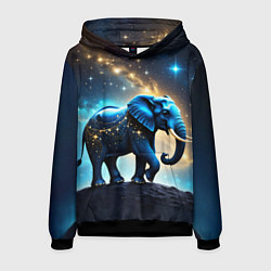 Толстовка-худи мужская Космический слон в звездной галактике, цвет: 3D-черный