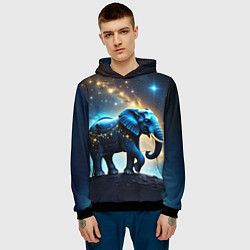 Толстовка-худи мужская Космический слон в звездной галактике, цвет: 3D-черный — фото 2
