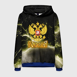 Толстовка-худи мужская Россия - герб на черно-зеленом фоне, цвет: 3D-синий