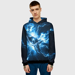 Толстовка-худи мужская Бело-синяя туманность, цвет: 3D-черный — фото 2