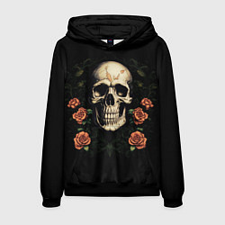 Толстовка-худи мужская Череп в красных розах, цвет: 3D-черный