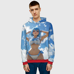 Толстовка-худи мужская Девушка с синими волосами на фоне неба, цвет: 3D-красный — фото 2