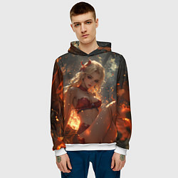 Толстовка-худи мужская Огненная аниме девушка, цвет: 3D-белый — фото 2