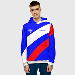 Толстовка-худи мужская Россия с гербом и цветами флага, цвет: 3D-белый — фото 2