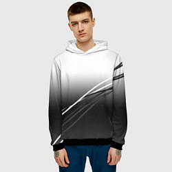 Толстовка-худи мужская Градиент с полосами из белого в тёмный, цвет: 3D-черный — фото 2