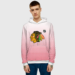 Толстовка-худи мужская Чикаго Блэкхокс - красные треугольники с градиенто, цвет: 3D-белый — фото 2