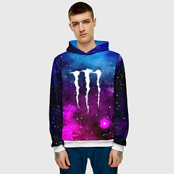 Толстовка-худи мужская Monster energy neon space, цвет: 3D-белый — фото 2
