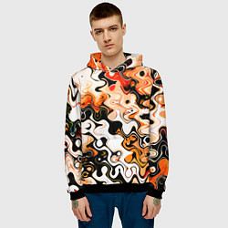 Толстовка-худи мужская Абстракция разлитые краски оранжевый, цвет: 3D-черный — фото 2